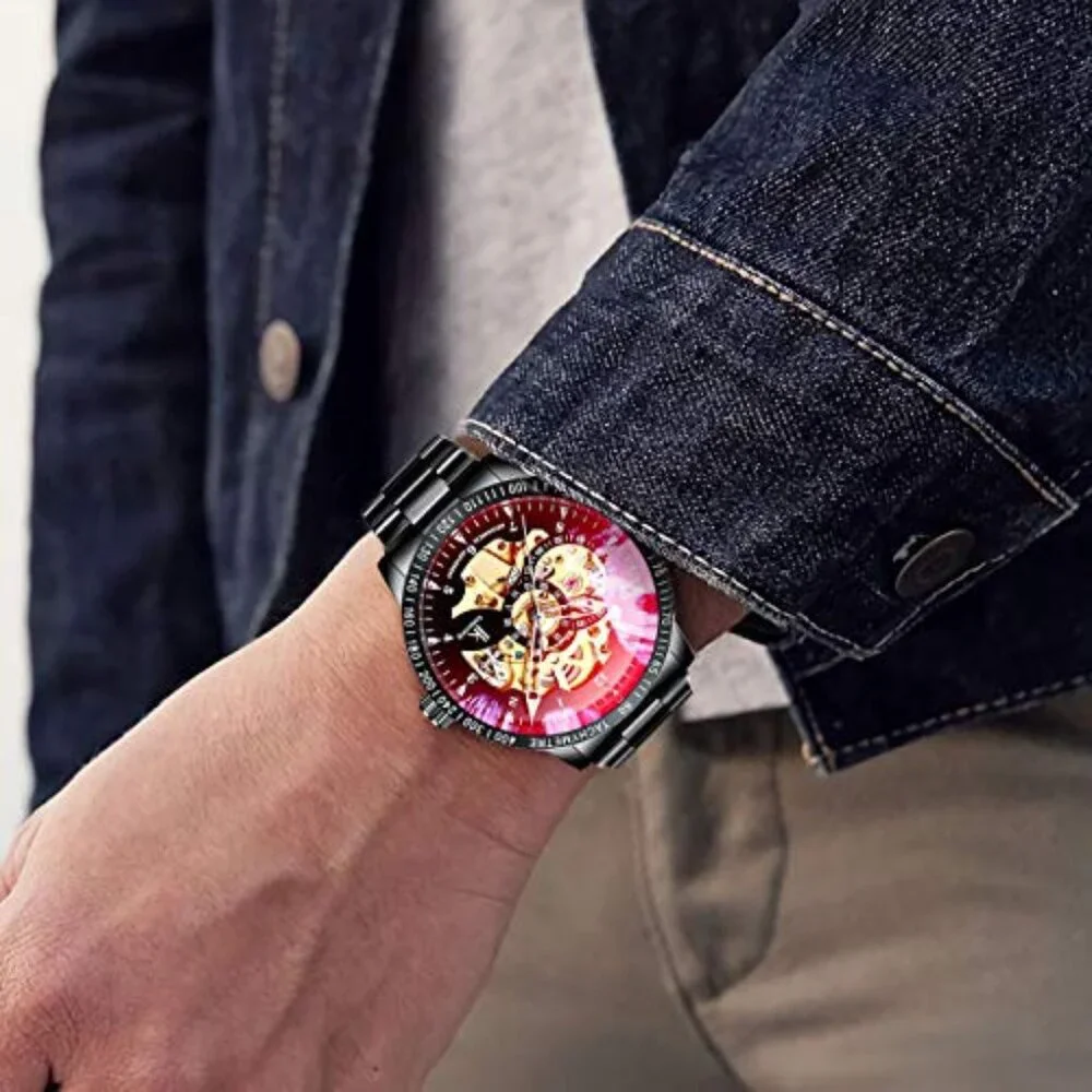 Men's Automatic Mechanical Watch Skeleton Dial Stainless Steel Wristwatch